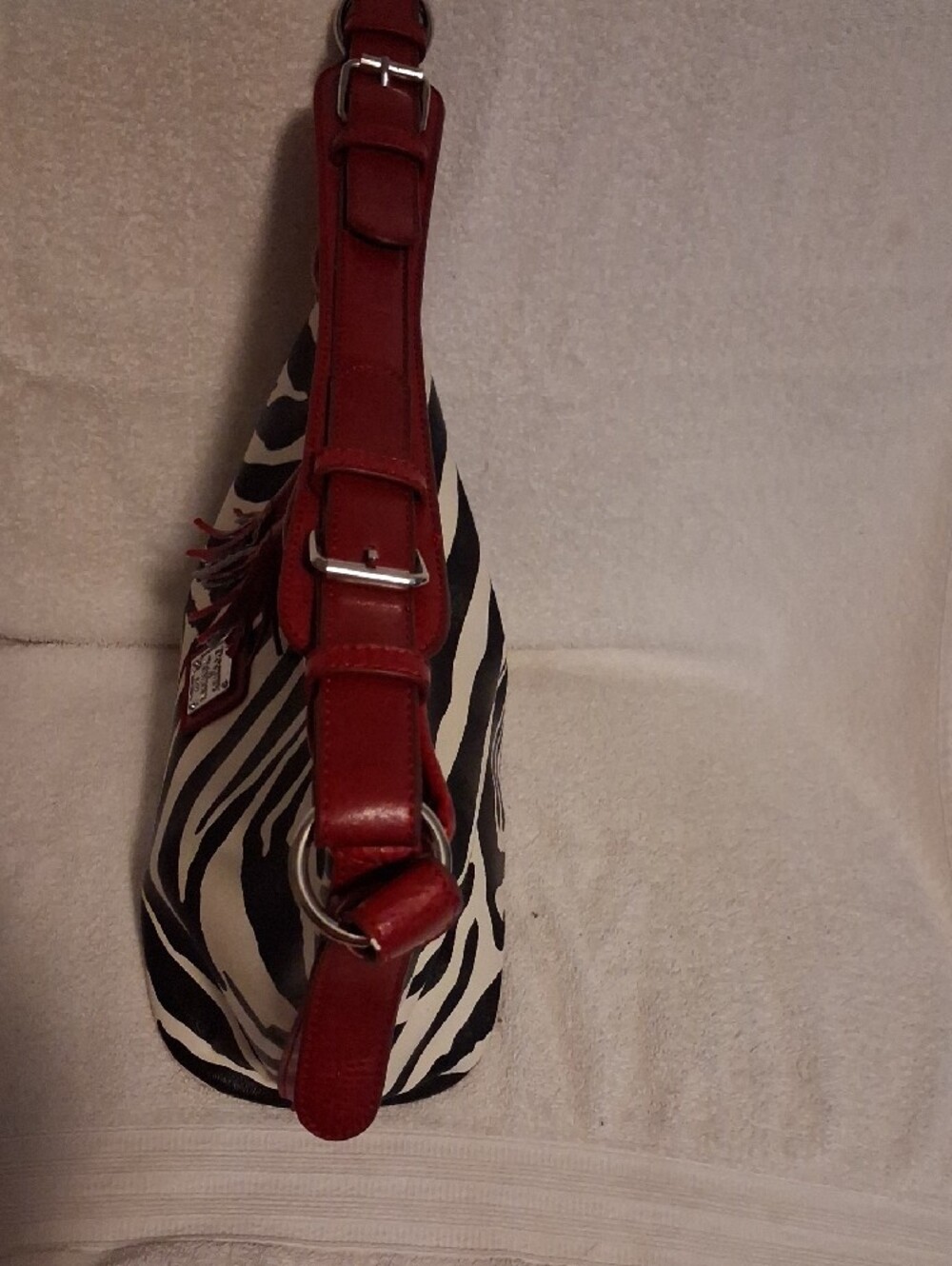 Dooney & Bourke Black and Cream Zebra-Print Shoulder Bag with Red Trim - Picture 9 of 14